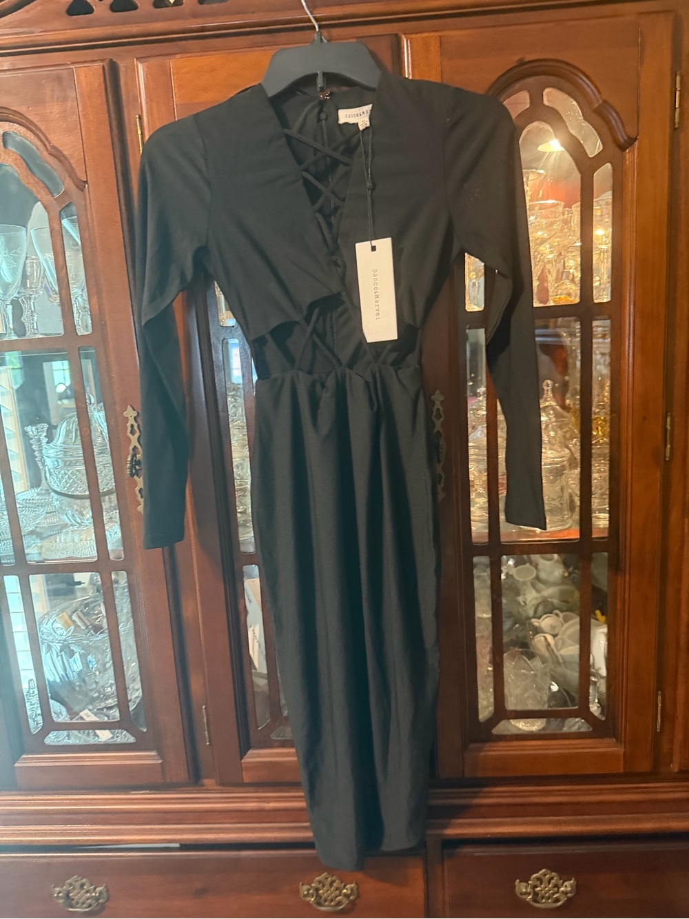 Dance & Marvel Long Sleeve Black Cutout Midi Dress Size Medium